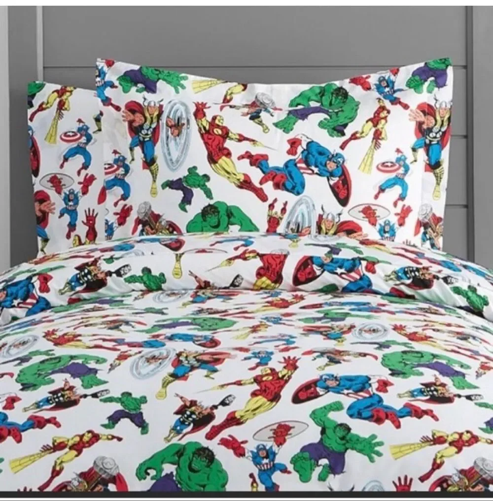 Pottery Barn Kids Marvel Comics Avengers Full Sheet Set-Flat Fitted 2 Pillowcase